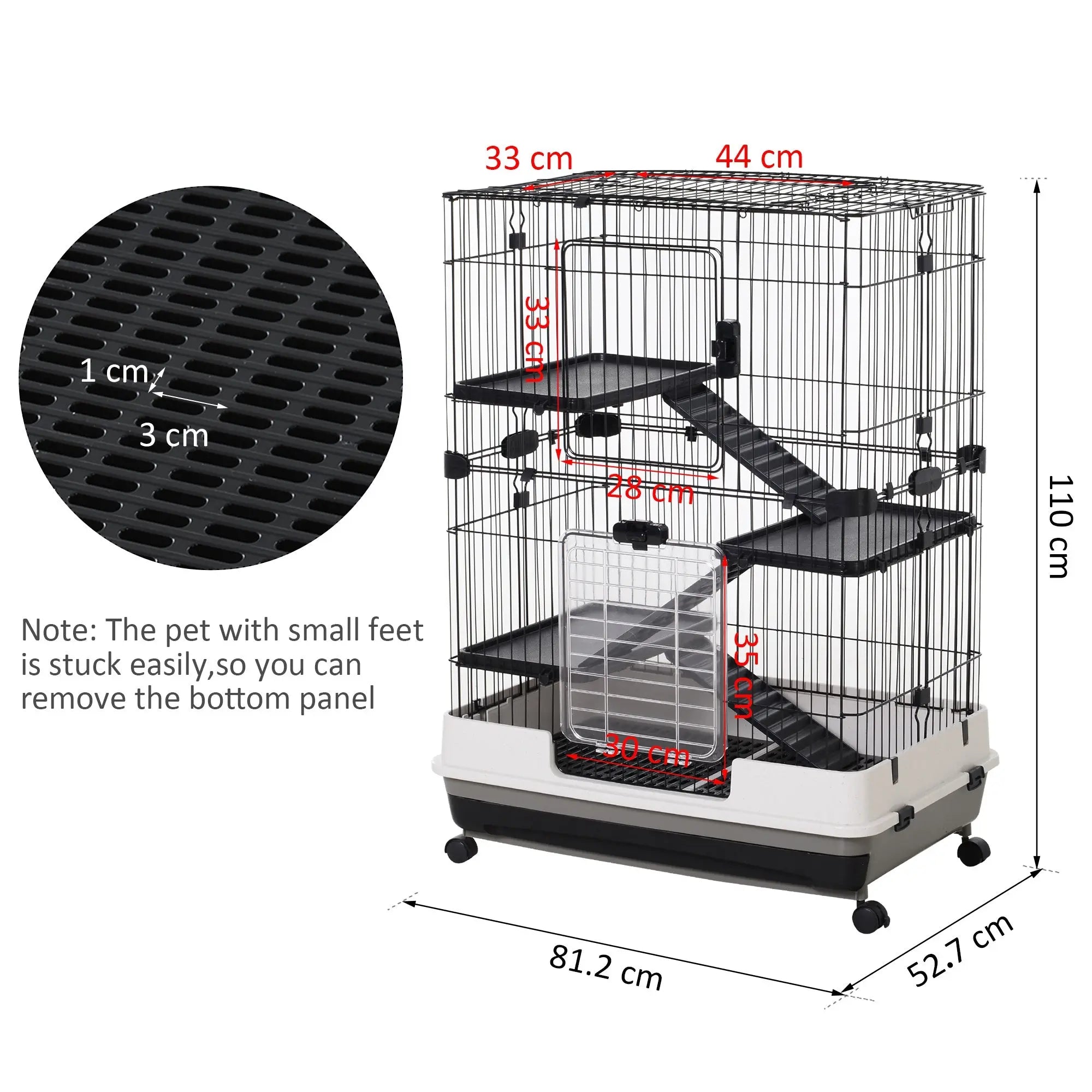 PawHut Metal Wire 3-Tier Small Guinea Pigs Hutches Rabbits Hutches Black/White 