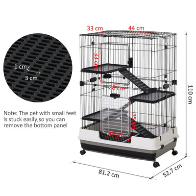 PawHut Metal Wire 3-Tier Small Guinea Pigs Hutches Rabbits Hutches Black/White 