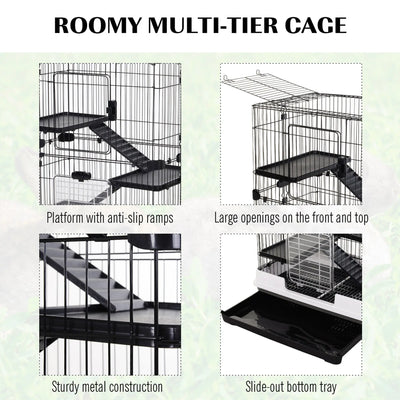 PawHut Metal Wire 3-Tier Small Guinea Pigs Hutches Rabbits Hutches Black/White 