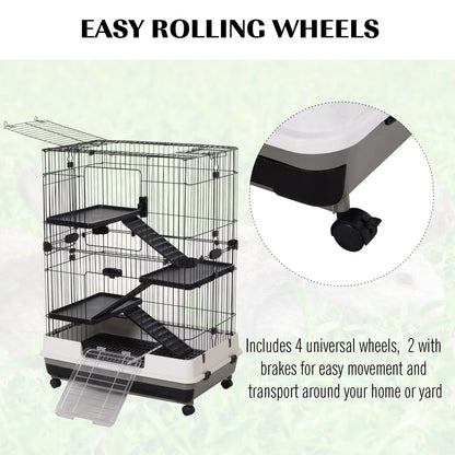 PawHut Metal Wire 3-Tier Small Guinea Pigs Hutches Rabbits Hutches Black/White 