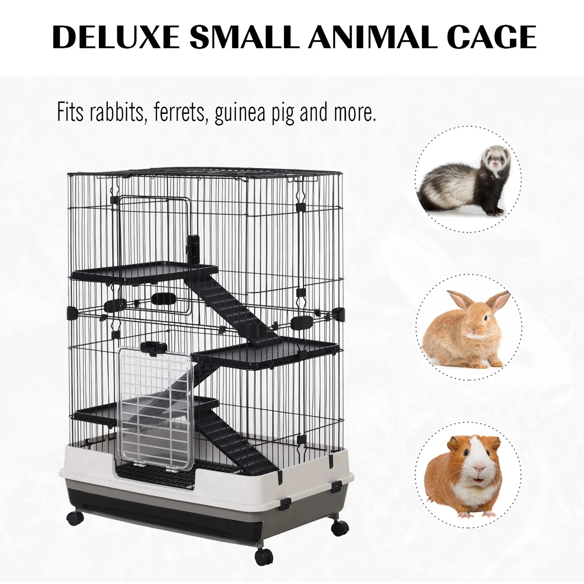 PawHut Metal Wire 3-Tier Small Guinea Pigs Hutches Rabbits Hutches Black/White 