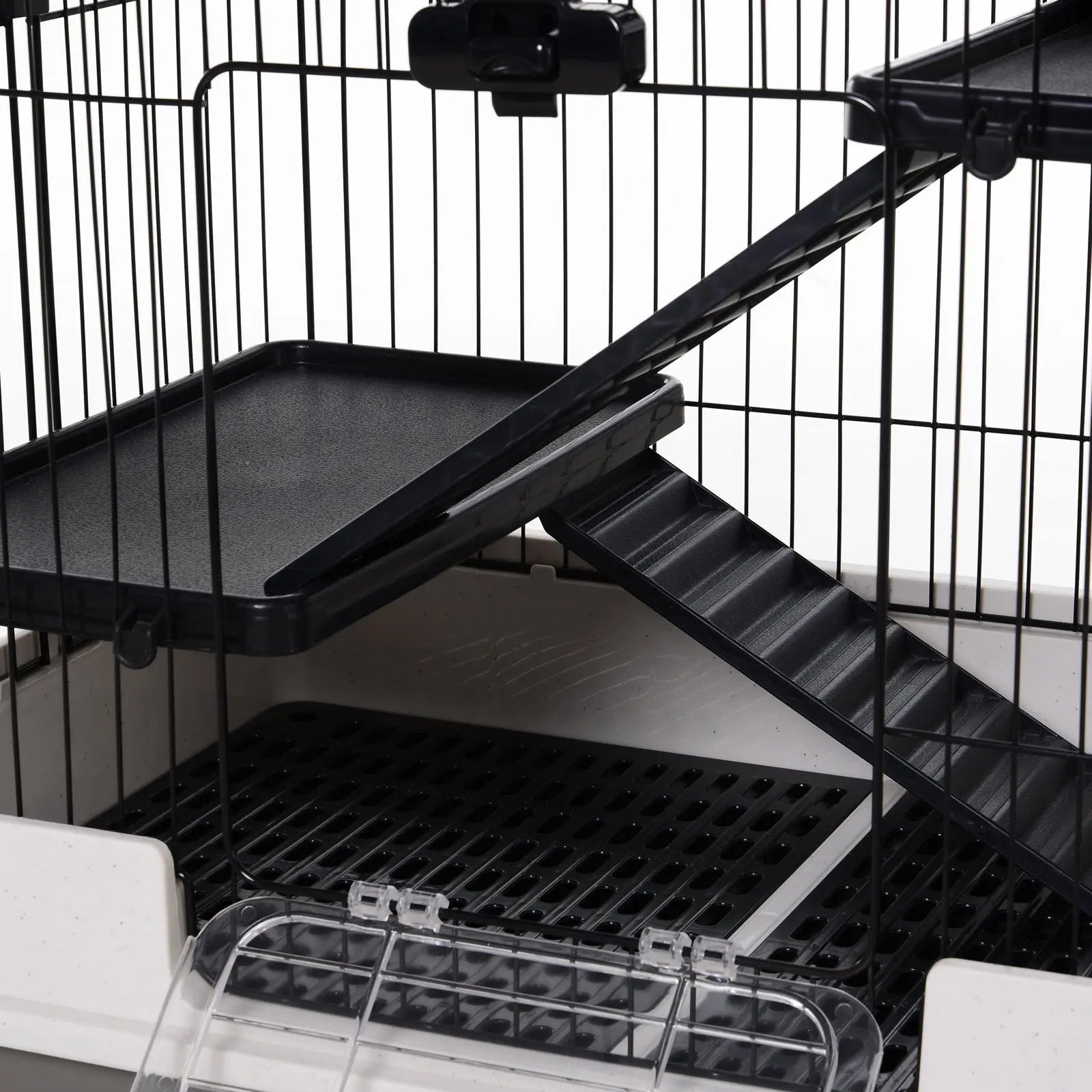 PawHut Metal Wire 3-Tier Small Guinea Pigs Hutches Rabbits Hutches Black/White 
