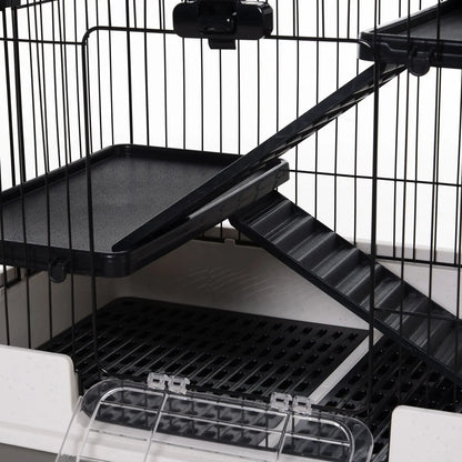 PawHut Metal Wire 3-Tier Small Guinea Pigs Hutches Rabbits Hutches Black/White 
