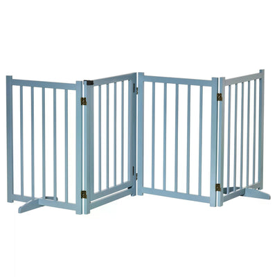 PawHut Pet Gate Wooden Foldable Dog Safety Barrier w/ 4 Panels for Small and Medium Dogs Blue 