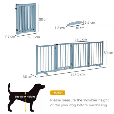 PawHut Pet Gate Wooden Foldable Dog Safety Barrier w/ 4 Panels for Small and Medium Dogs Blue 