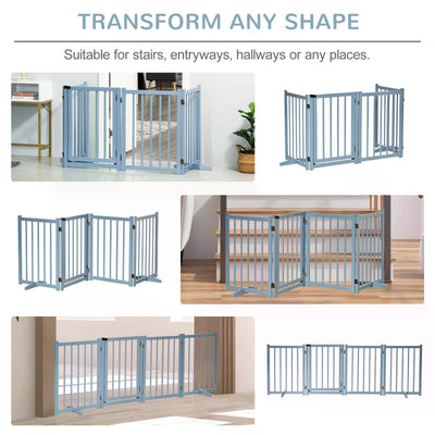 PawHut Pet Gate Wooden Foldable Dog Safety Barrier w/ 4 Panels for Small and Medium Dogs Blue 