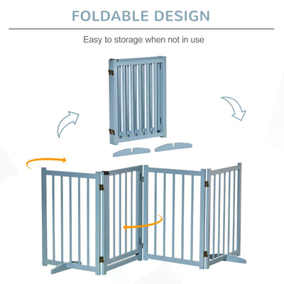 PawHut Pet Gate Wooden Foldable Dog Safety Barrier w/ 4 Panels for Small and Medium Dogs Blue 