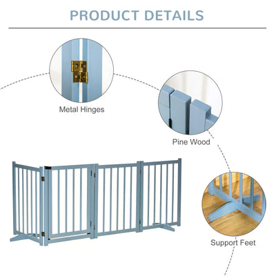 PawHut Pet Gate Wooden Foldable Dog Safety Barrier w/ 4 Panels for Small and Medium Dogs Blue 