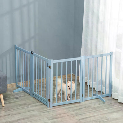 PawHut Pet Gate Wooden Foldable Dog Safety Barrier w/ 4 Panels for Small and Medium Dogs Blue 
