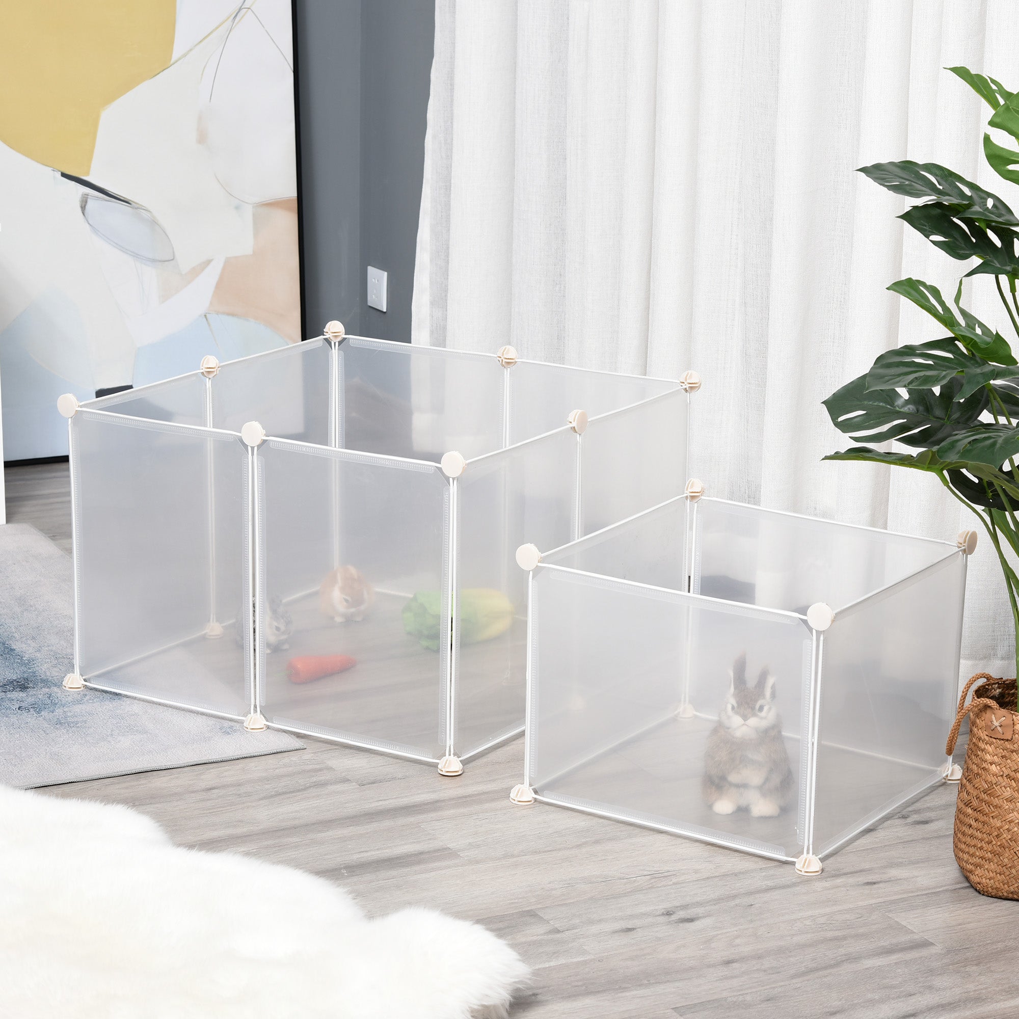 PawHut Pet Playpen DIY Small Guinea Pigs Hutches Fence 12 Panels for Kitten Bunny Chinchilla 