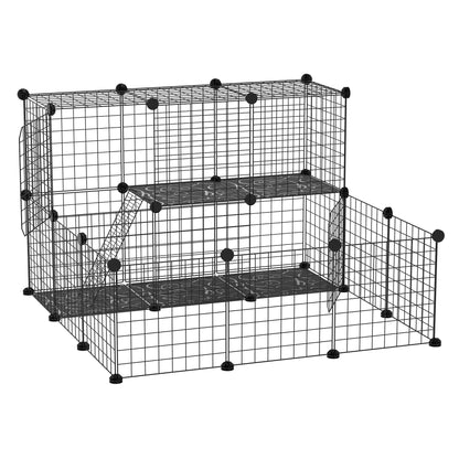 PawHut Pet Playpen w/ Door Customisable Fence for Guinea Pigs Chinchillas Hedgehogs - Black 
