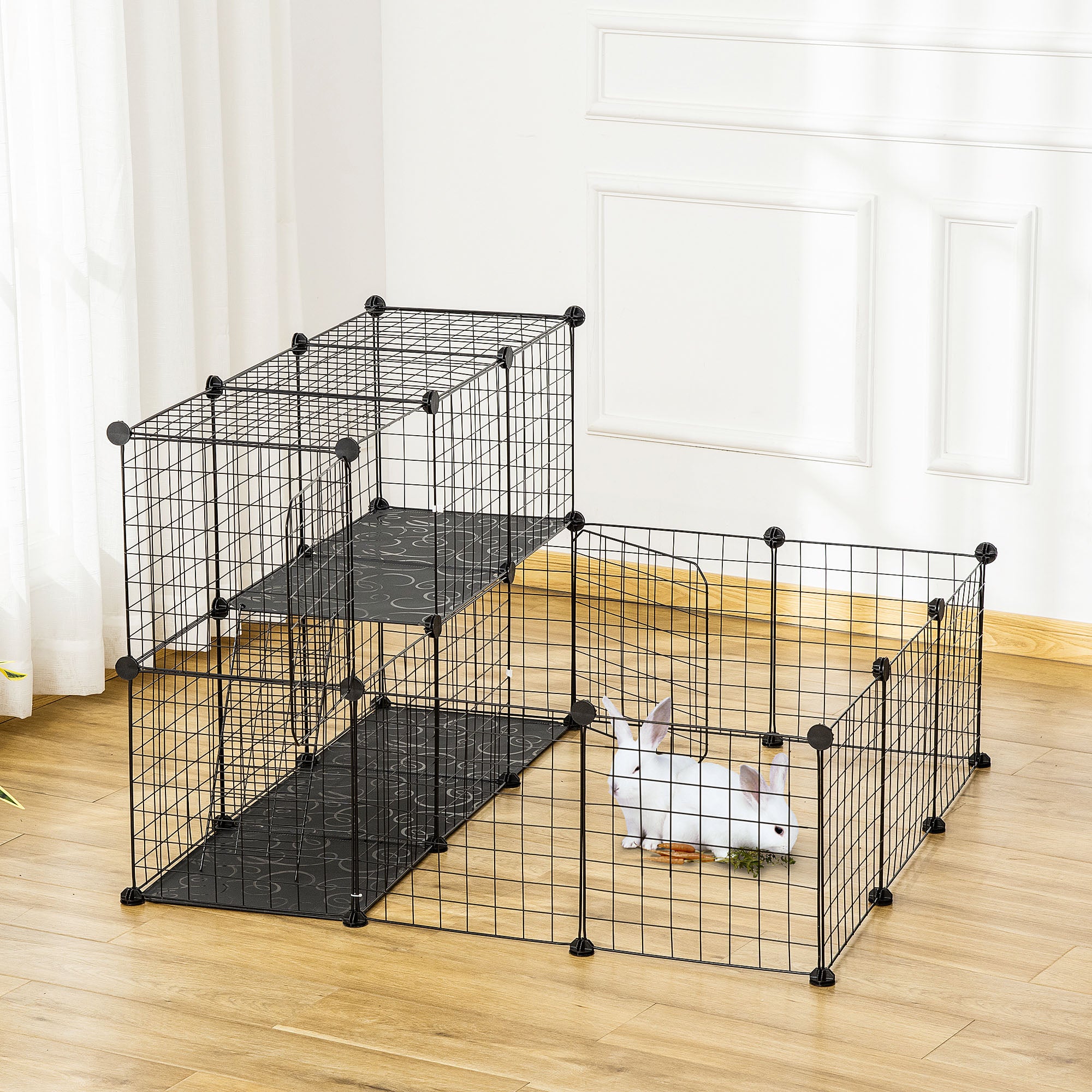 PawHut Pet Playpen w/ Door Customisable Fence for Guinea Pigs Chinchillas Hedgehogs - Black 