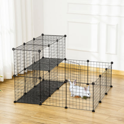 PawHut Pet Playpen w/ Door Customisable Fence for Guinea Pigs Chinchillas Hedgehogs - Black 