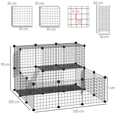 PawHut Pet Playpen w/ Door Customisable Fence for Guinea Pigs Chinchillas Hedgehogs - Black 