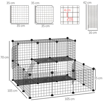 PawHut Pet Playpen w/ Door Customisable Fence for Guinea Pigs Chinchillas Hedgehogs - Black 