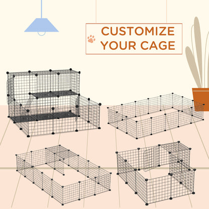 PawHut Pet Playpen w/ Door Customisable Fence for Guinea Pigs Chinchillas Hedgehogs - Black 