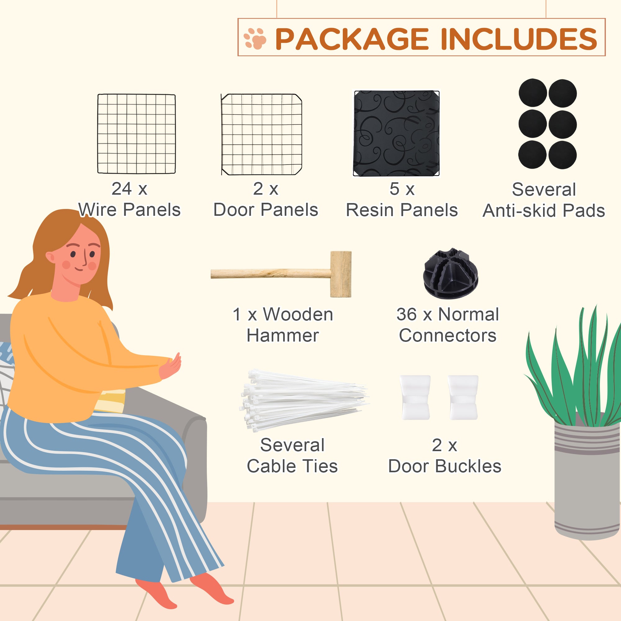 PawHut Pet Playpen w/ Door Customisable Fence for Guinea Pigs Chinchillas Hedgehogs - Black 