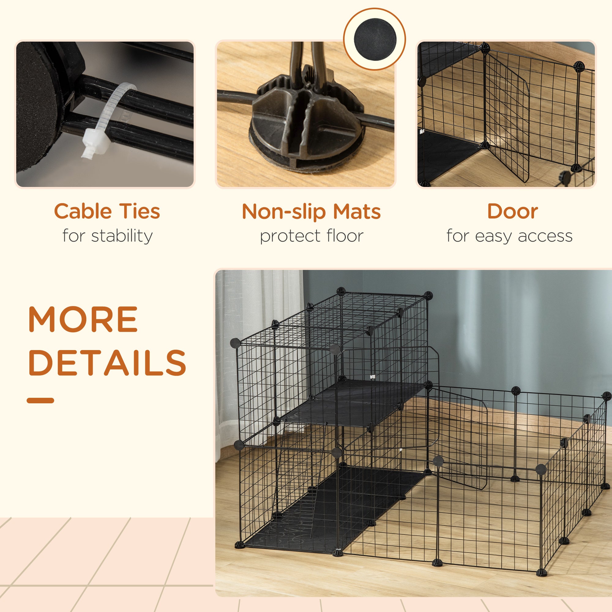 PawHut Pet Playpen w/ Door Customisable Fence for Guinea Pigs Chinchillas Hedgehogs - Black 