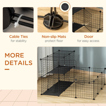 PawHut Pet Playpen w/ Door Customisable Fence for Guinea Pigs Chinchillas Hedgehogs - Black 