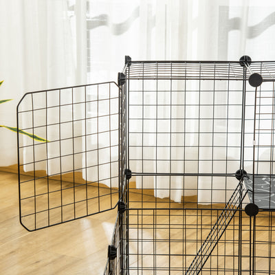 PawHut Pet Playpen w/ Door Customisable Fence for Guinea Pigs Chinchillas Hedgehogs - Black 