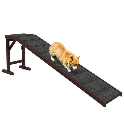 PawHut Pet Ramp for Dogs Cats  Non-Slip Carpet Top Platform - Brown & Grey 