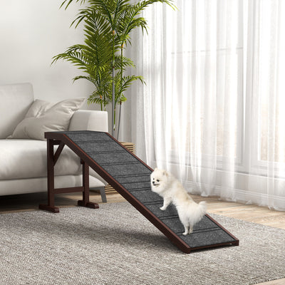 PawHut Pet Ramp for Dogs Cats  Non-Slip Carpet Top Platform - Brown & Grey 