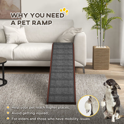 PawHut Pet Ramp for Dogs Cats  Non-Slip Carpet Top Platform - Brown & Grey 