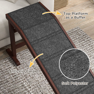 PawHut Pet Ramp for Dogs Cats  Non-Slip Carpet Top Platform - Brown & Grey 