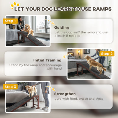 PawHut Pet Ramp for Dogs Cats  Non-Slip Carpet Top Platform - Brown & Grey 