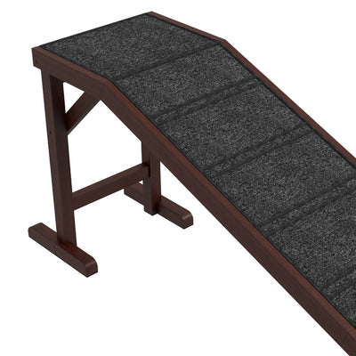 PawHut Pet Ramp for Dogs Cats  Non-Slip Carpet Top Platform - Brown & Grey 