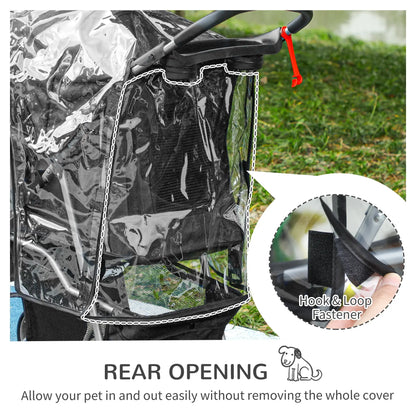PawHut Pet Travel Stroller with Rain Cover, 3 Wheels Foldable Cat Dog Pushchair with Storage Basket and Cupholder for Small Miniature Dogs(Black) 
