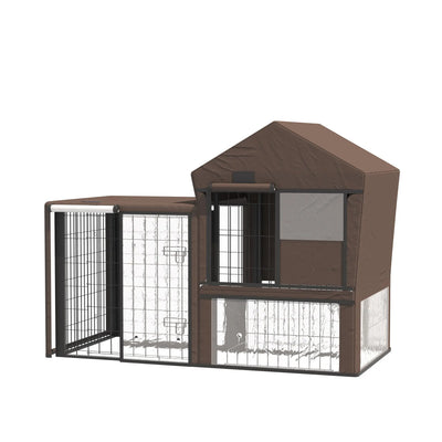 PawHut Rabbit Hutch Cover, Water-Resistant Pets Cage Protector, Breathable Guinea Pig Cage Cover - Brown 