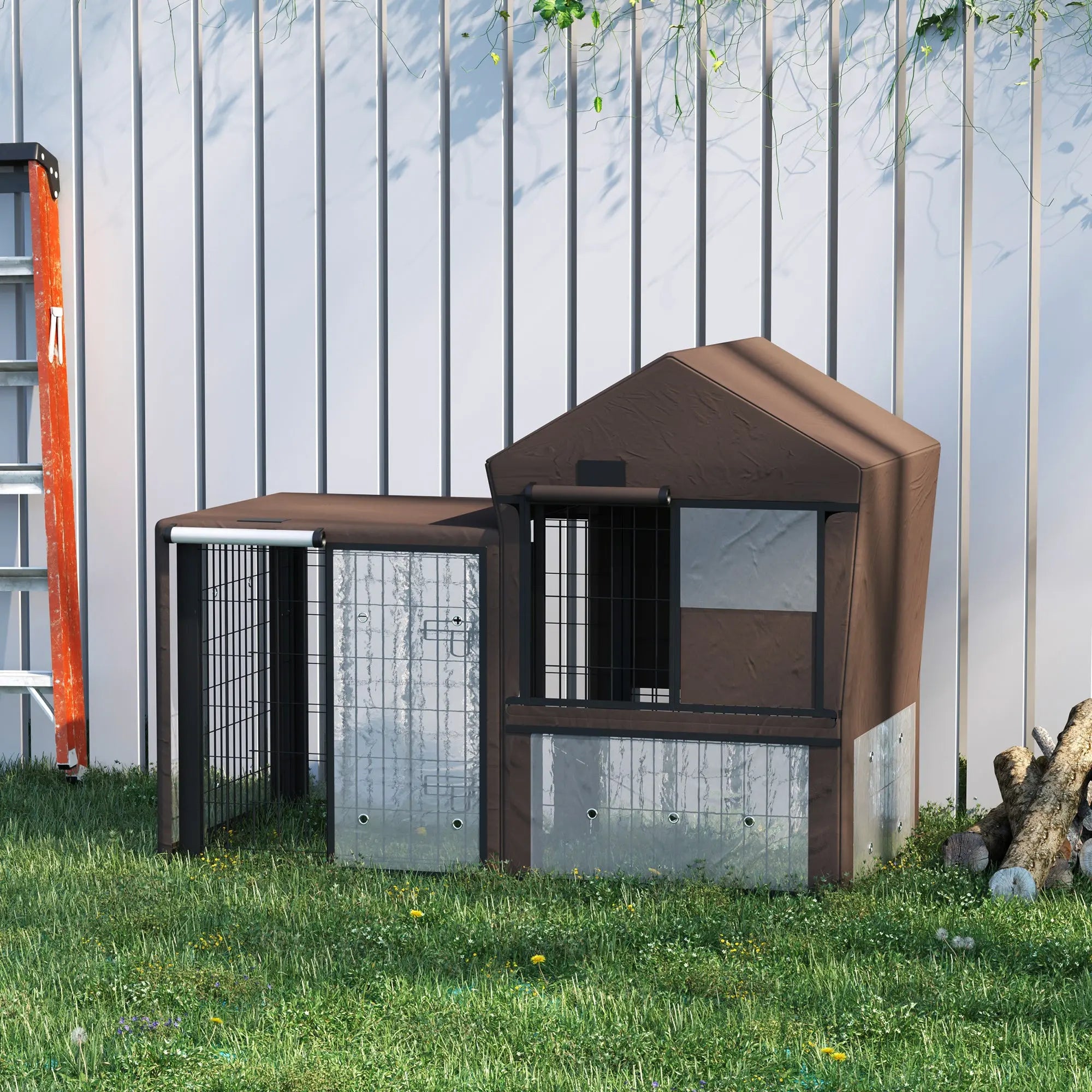 PawHut Rabbit Hutch Cover, Water-Resistant Pets Cage Protector, Breathable Guinea Pig Cage Cover - Brown 