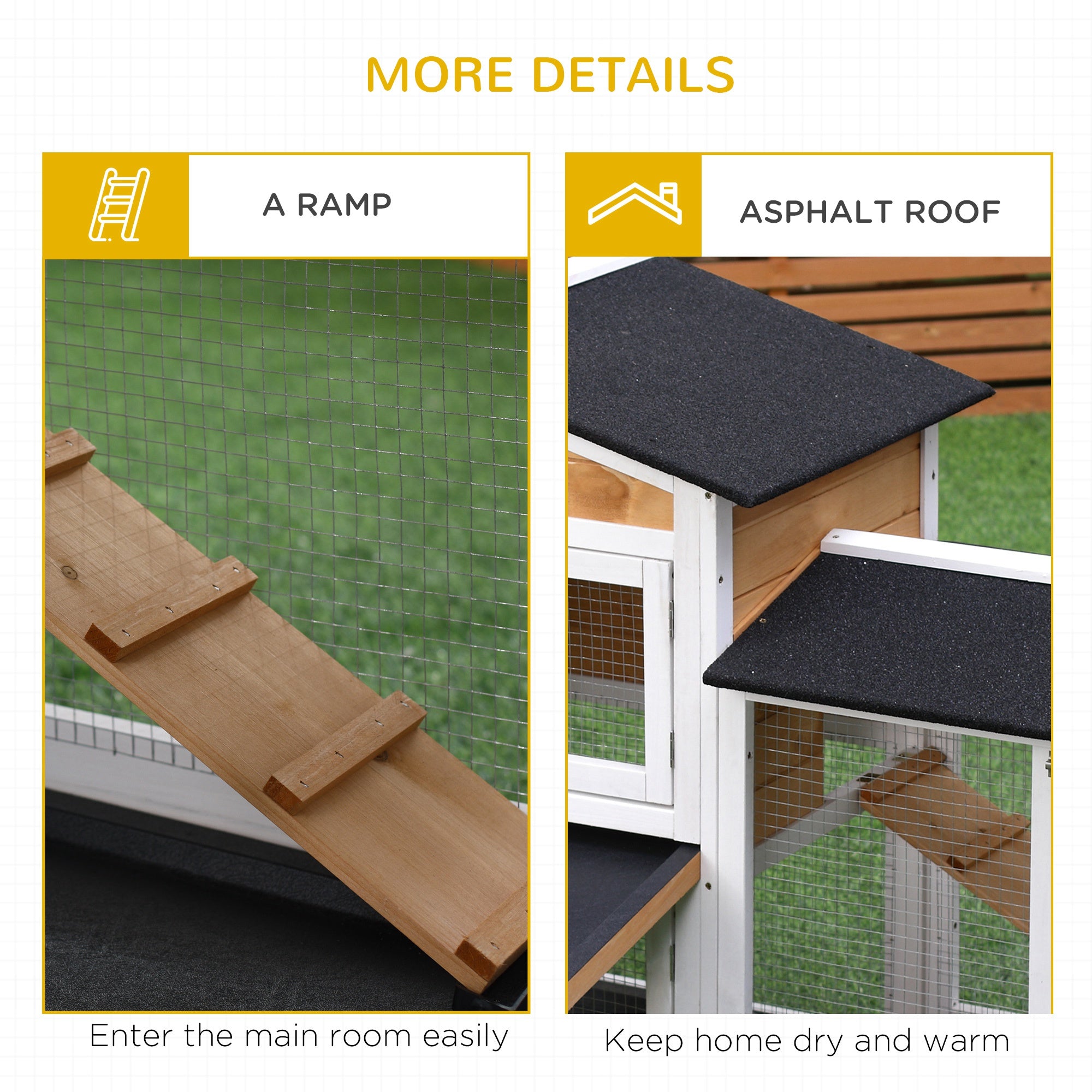 PawHut Rabbit Hutch Guinea Pig Hutch Wooden House with Run, 2 Tier Pet Cage Outdoor with No-leak Plastic Trays, 157.4 x 53 x 93.5cm, Yellow 