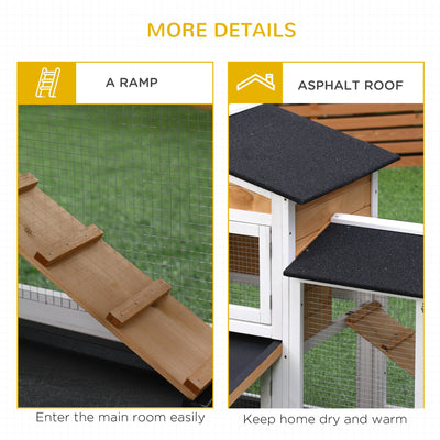 PawHut Rabbit Hutch Guinea Pig Hutch Wooden House with Run, 2 Tier Pet Cage Outdoor with No-leak Plastic Trays, 157.4 x 53 x 93.5cm, Yellow 