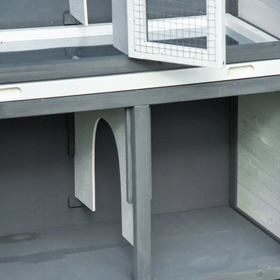 PawHut Rabbit Hutch Outdoor Guinea Pig Hutch 2 Tier Wooden Cage w/ Ramp, Divider, Openable Roof, 125 x 48 x 100cm - Grey 