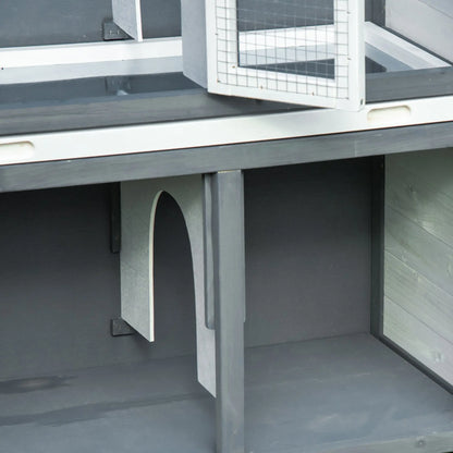 PawHut Rabbit Hutch Outdoor Guinea Pig Hutch 2 Tier Wooden Cage w/ Ramp, Divider, Openable Roof, 125 x 48 x 100cm - Grey 