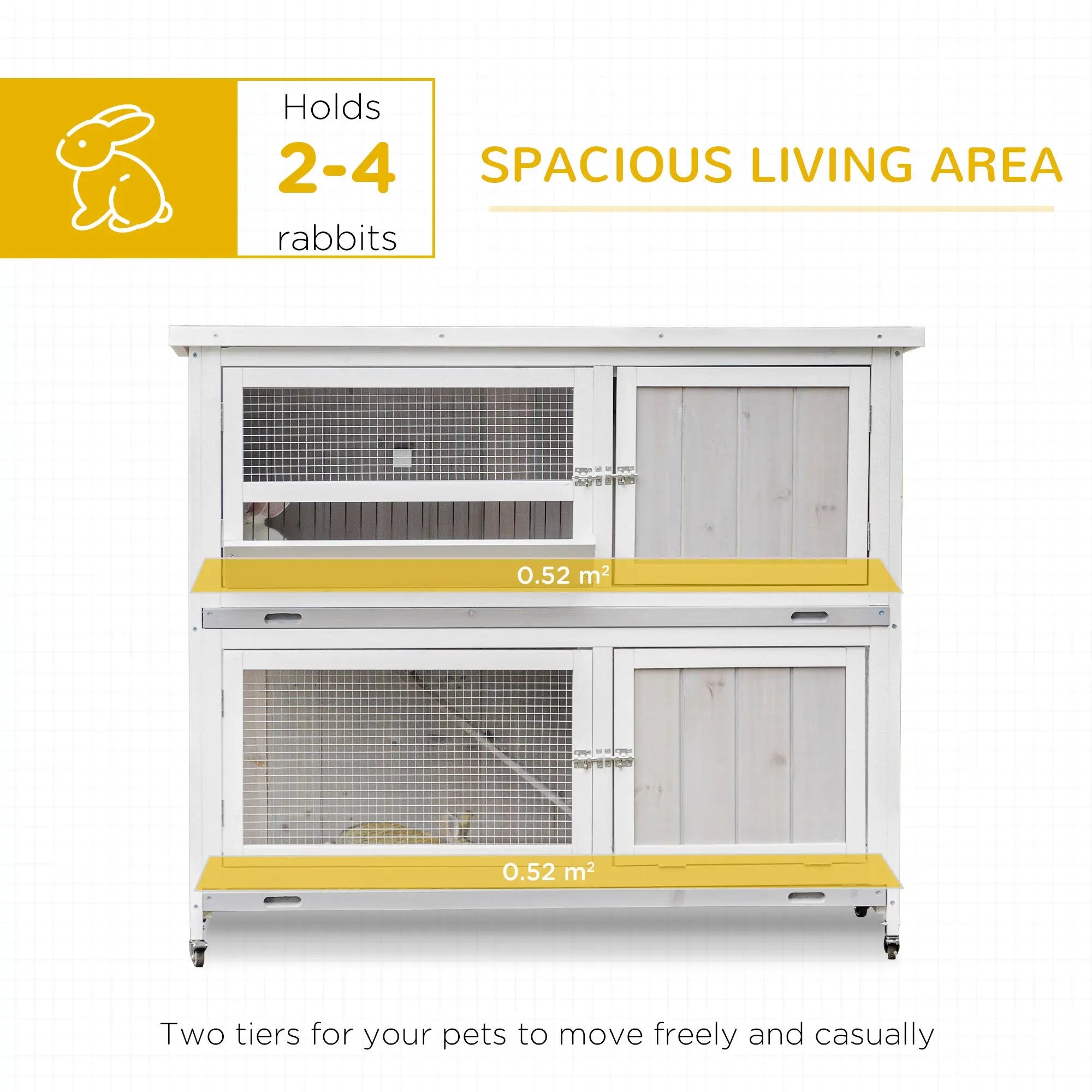 PawHut Rabbit Hutch Outdoor Guinea Pig Hutch Wooden Bunny House with Rain Cover Wheels for Indoor Outdoor, 122 x50 x100cm - Grey 