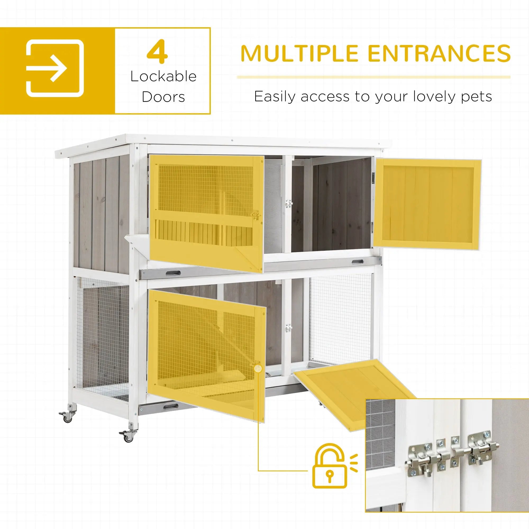 PawHut Rabbit Hutch Outdoor Guinea Pig Hutch Wooden Bunny House with Rain Cover Wheels for Indoor Outdoor, 122 x50 x100cm - Grey 