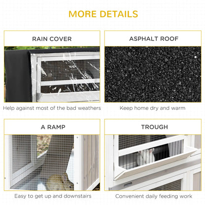 PawHut Rabbit Hutch Outdoor Guinea Pig Hutch Wooden Bunny House with Rain Cover Wheels for Indoor Outdoor, 122 x50 x100cm - Grey 