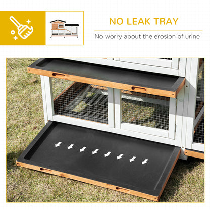 PawHut Rabbit Hutch Outdoor with Run Guinea Pig Hutch 2-Tier Bunny Cage w/ Wheels No-Leak Plastic Tray 157.4 x 53 x 99.5 cm - Yellow 