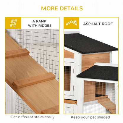 PawHut Rabbit Hutch Outdoor with Run Guinea Pig Hutch 2-Tier Bunny Cage w/ Wheels No-Leak Plastic Tray 157.4 x 53 x 99.5 cm - Yellow 