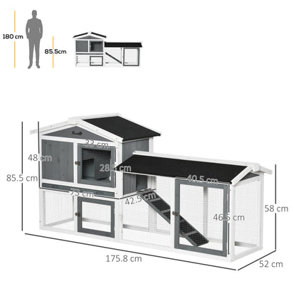 PawHut Rabbit Hutch Outdoor, 2-Tier Guinea Pig Hutch, Wooden Small Animal House with Rabbit Run Box, Slide-out Tray, Ramp, 175.8 x 52 x 85.5 cm, White 