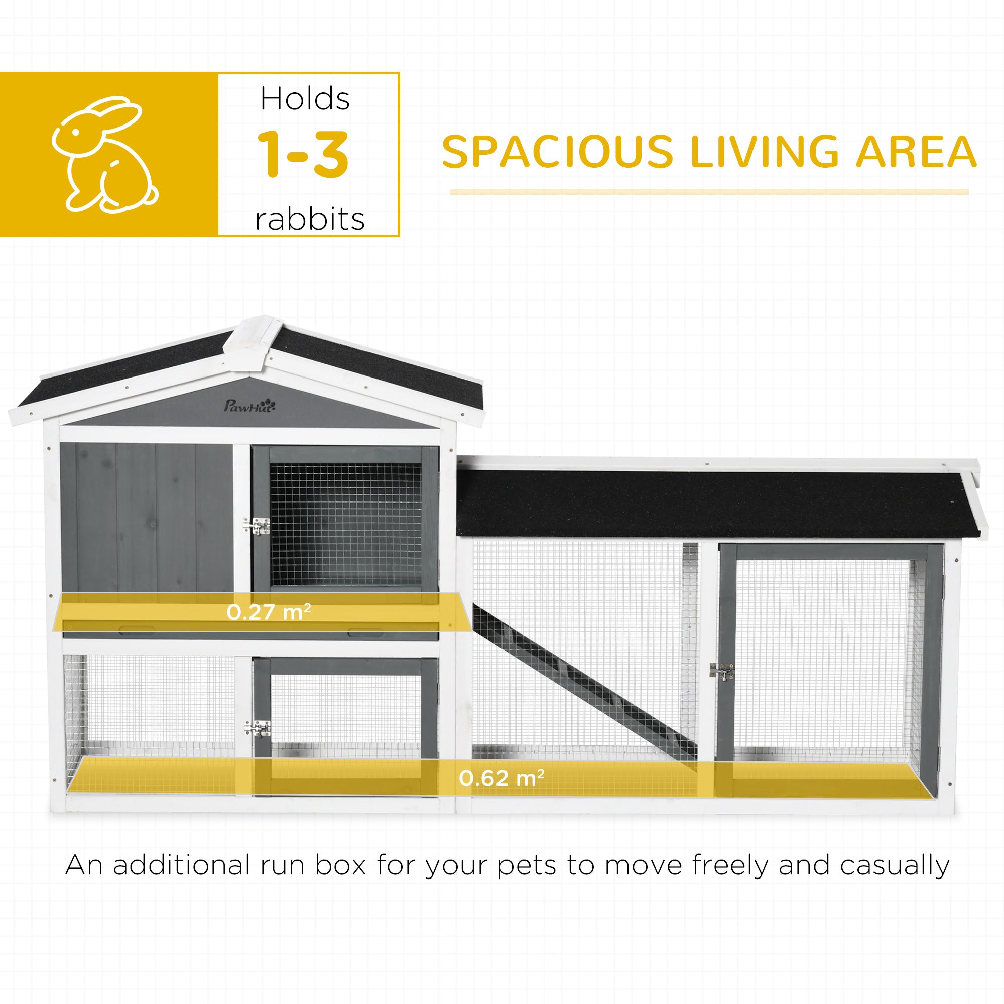 PawHut Rabbit Hutch Outdoor, 2-Tier Guinea Pig Hutch, Wooden Small Animal House with Rabbit Run Box, Slide-out Tray, Ramp, 175.8 x 52 x 85.5 cm, White 