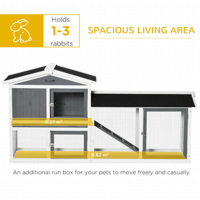 PawHut Rabbit Hutch Outdoor, 2-Tier Guinea Pig Hutch, Wooden Small Animal House with Rabbit Run Box, Slide-out Tray, Ramp, 175.8 x 52 x 85.5 cm, White 