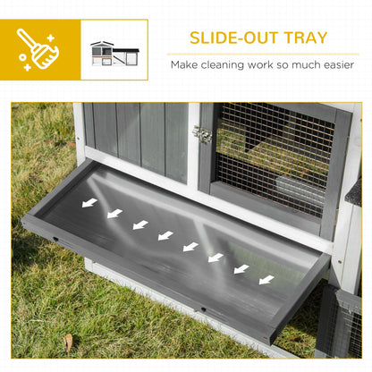 PawHut Rabbit Hutch Outdoor, 2-Tier Guinea Pig Hutch, Wooden Small Animal House with Rabbit Run Box, Slide-out Tray, Ramp, 175.8 x 52 x 85.5 cm, White 