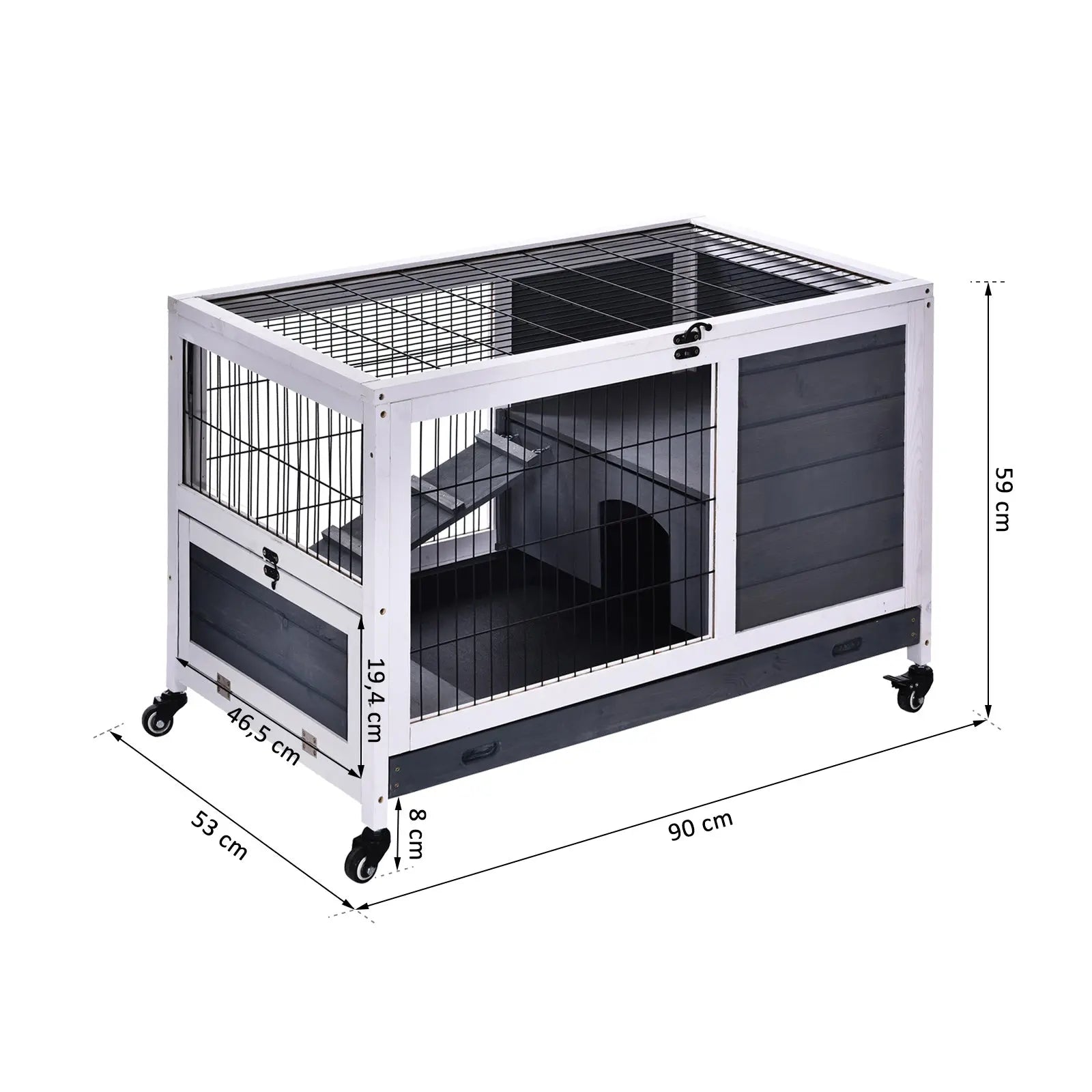 PawHut Rabbits Indoor Fir Wood Lift-Top Hutch Guinea Pigs Hutches-Grey and White 