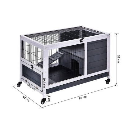 PawHut Rabbits Indoor Fir Wood Lift-Top Hutch Guinea Pigs Hutches-Grey and White 