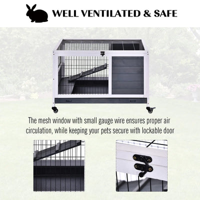 PawHut Rabbits Indoor Fir Wood Lift-Top Hutch Guinea Pigs Hutches-Grey and White 