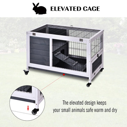 PawHut Rabbits Indoor Fir Wood Lift-Top Hutch Guinea Pigs Hutches-Grey and White 